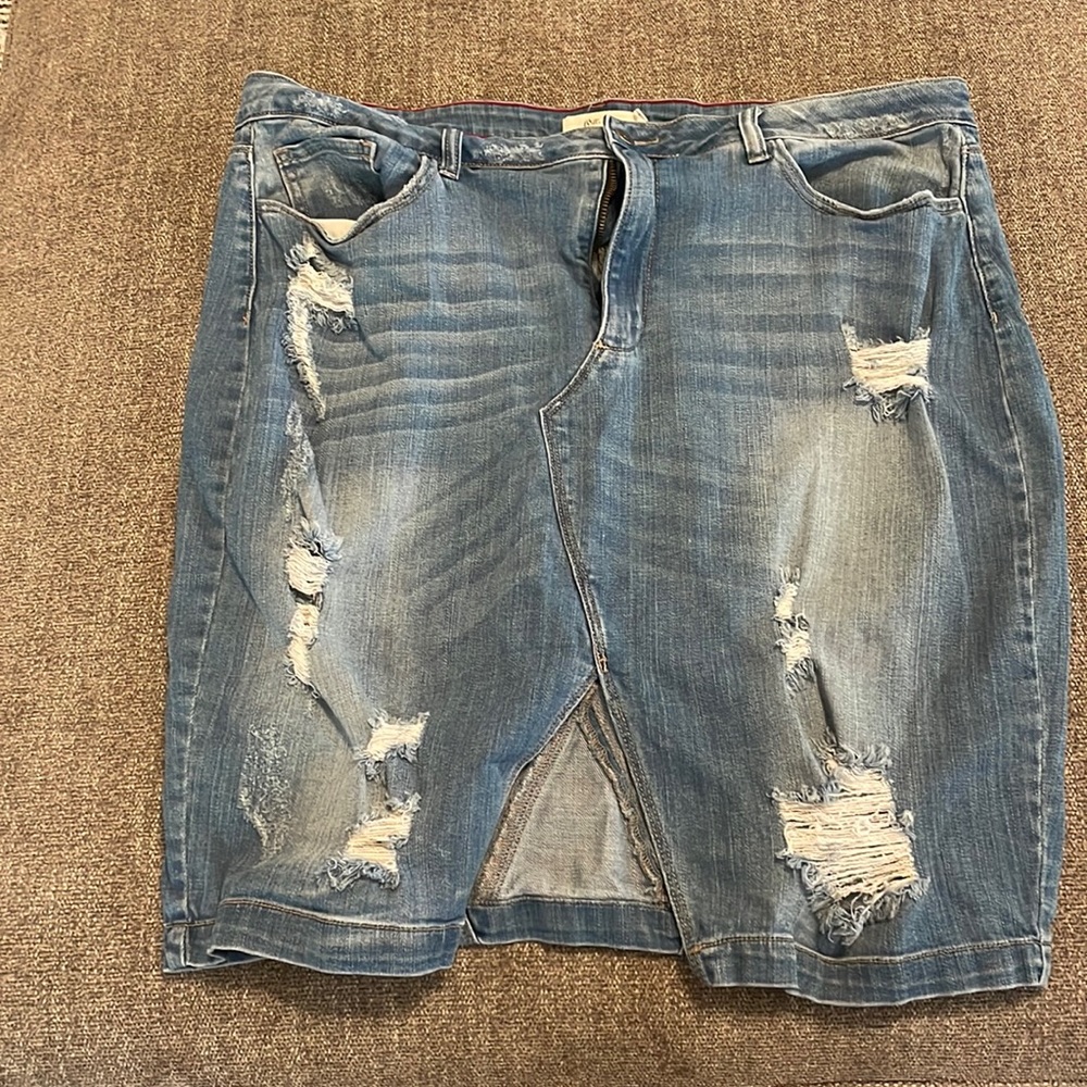 Distressed blue Jean skirt